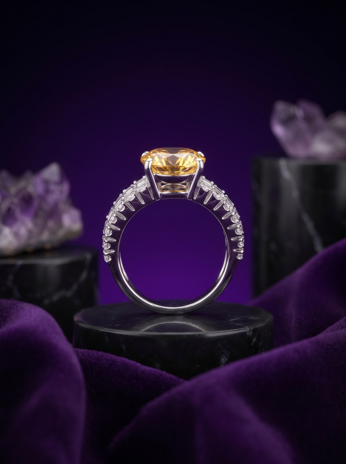 Golden Centre Baguette Ladder - Monaya Diamonds