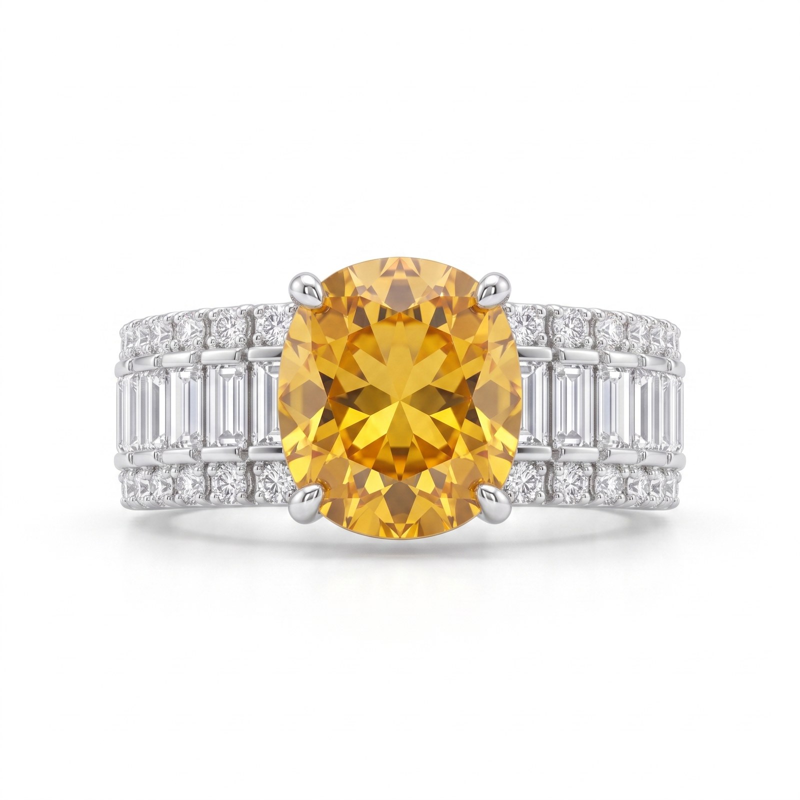 Golden Centre Baguette Ladder - Monaya Diamonds