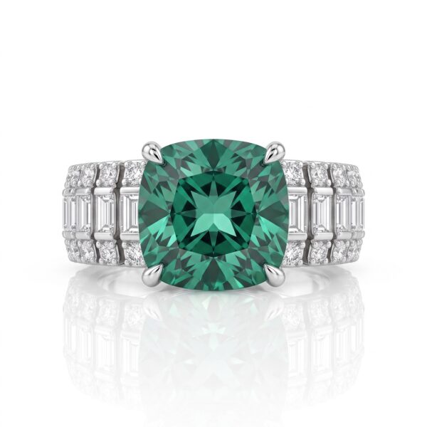Green Cushion Ladder Ring - Monaya Diamonds