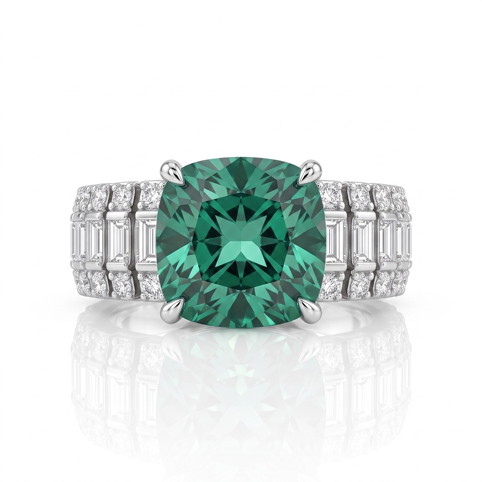 Green Cushion Ladder Ring Green Cushion Ladder Ring - Monaya Diamonds