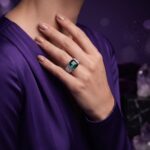 Green Cushion Ladder Ring - Monaya Diamonds