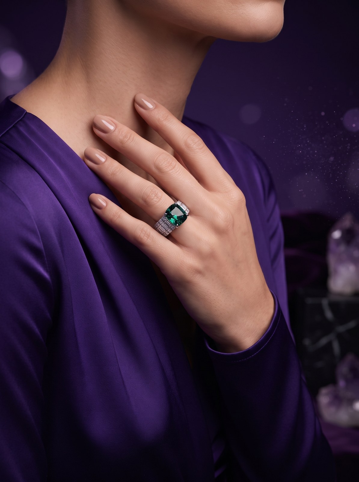 Green Cushion Ladder Ring Green Cushion Ladder Ring - Monaya Diamonds