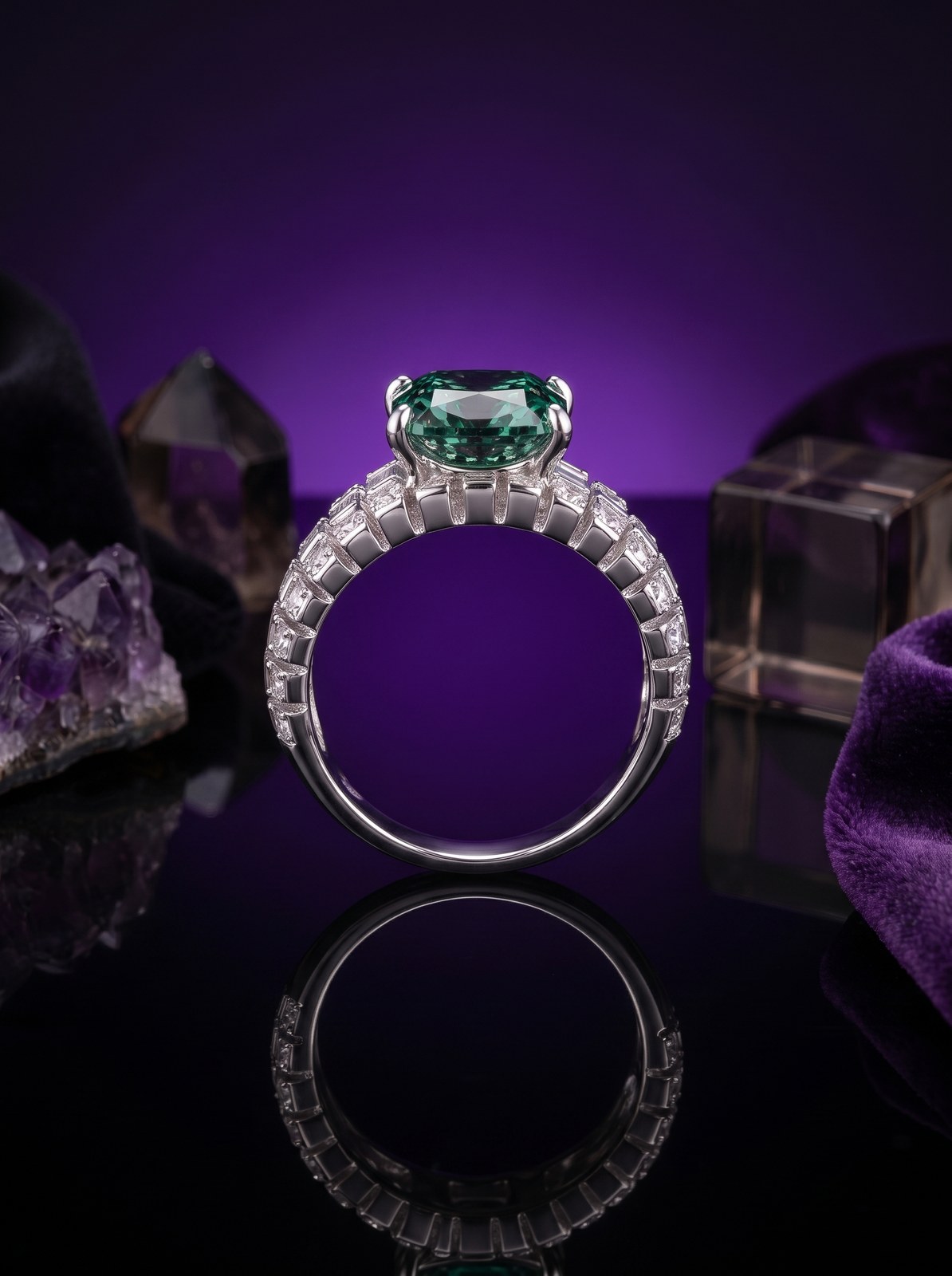 Green Cushion Ladder Ring Green Cushion Ladder Ring - Monaya Diamonds