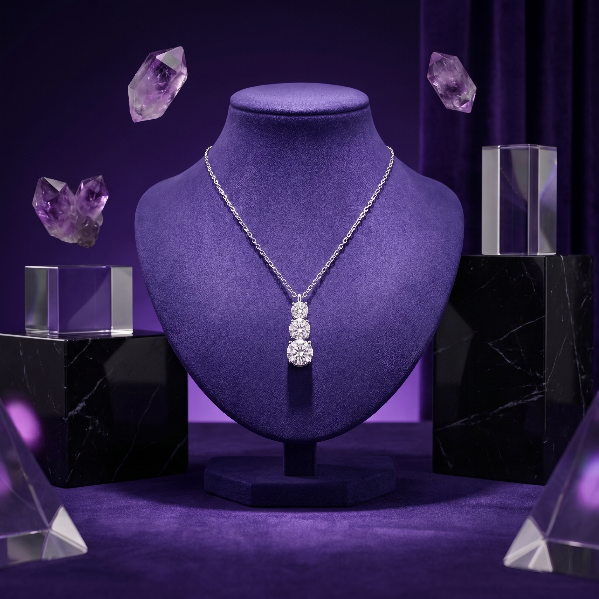 Princess Necklace u2013 3 Moissanite Stones