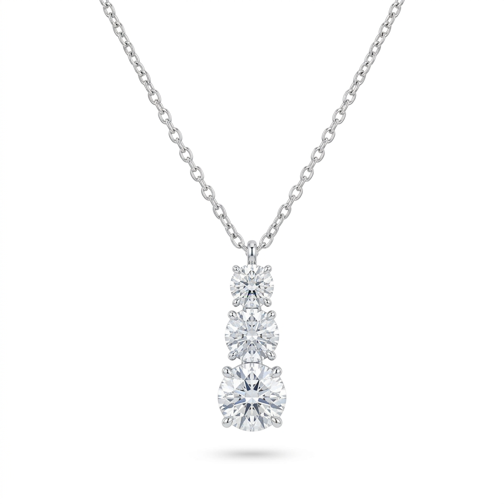 Princess Necklace u2013 3 Moissanite Stones